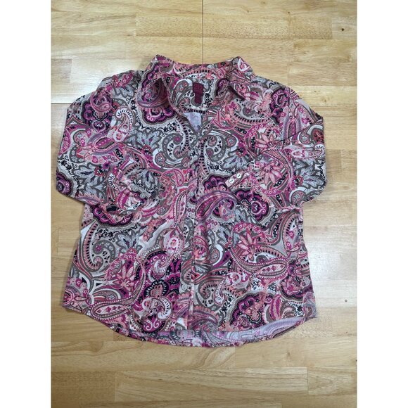 212 Paisley Button-down shirt Pink and Beige Size Petite Large - Picture 3 of 8